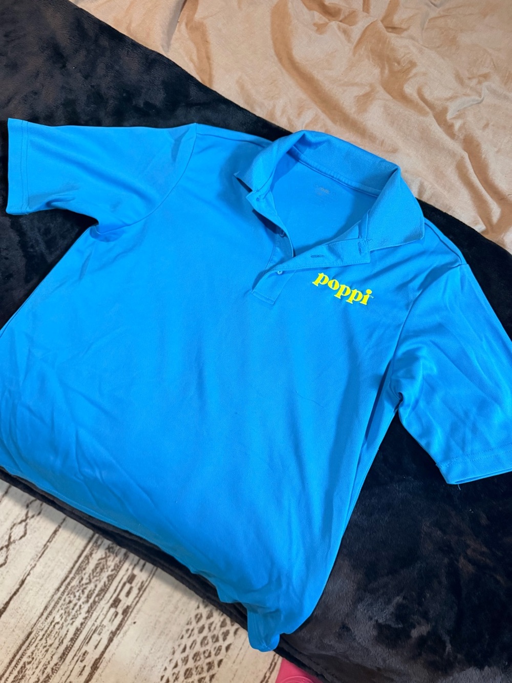 Poppi Women's Short-Sleeve Polo in Bright Blue with Yellow Logo